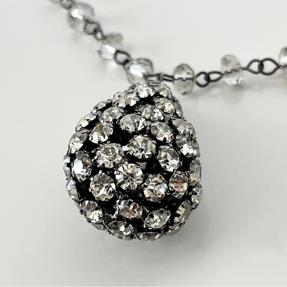 Rhinestone Pewter Teardrop Pendant Necklace - Picture 5 of 8